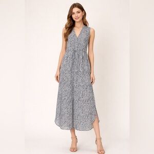 James Perse Floral Midi Dress Small 1 Blue Feminine Classic Spring Wedding Chic